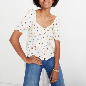 MADEWELL Seamed Button-Down Shirt in Confetti Floral SIZE XL